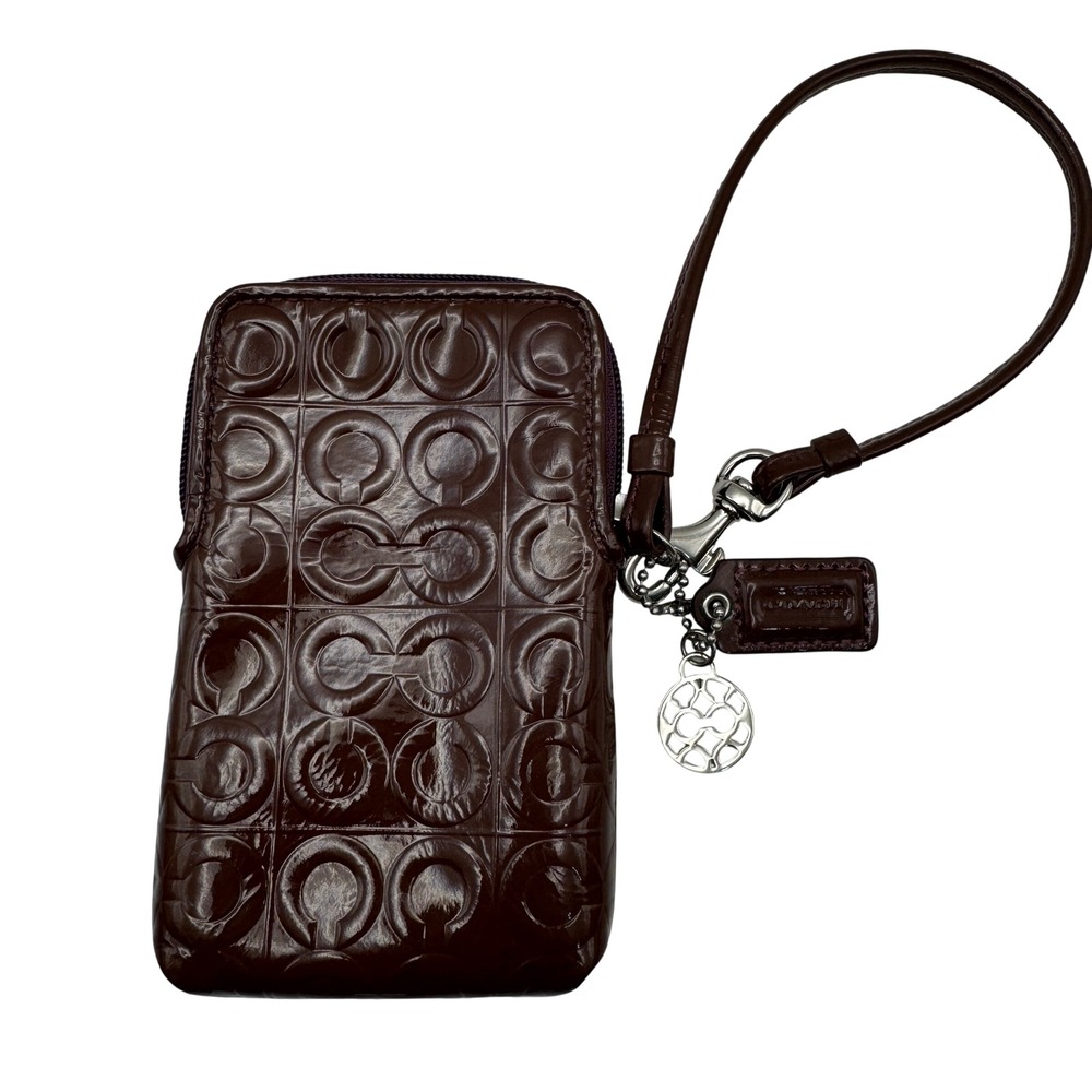 Vintage Coach Plum Patent "C" Leather Lined Wristlet Vertical Wallet